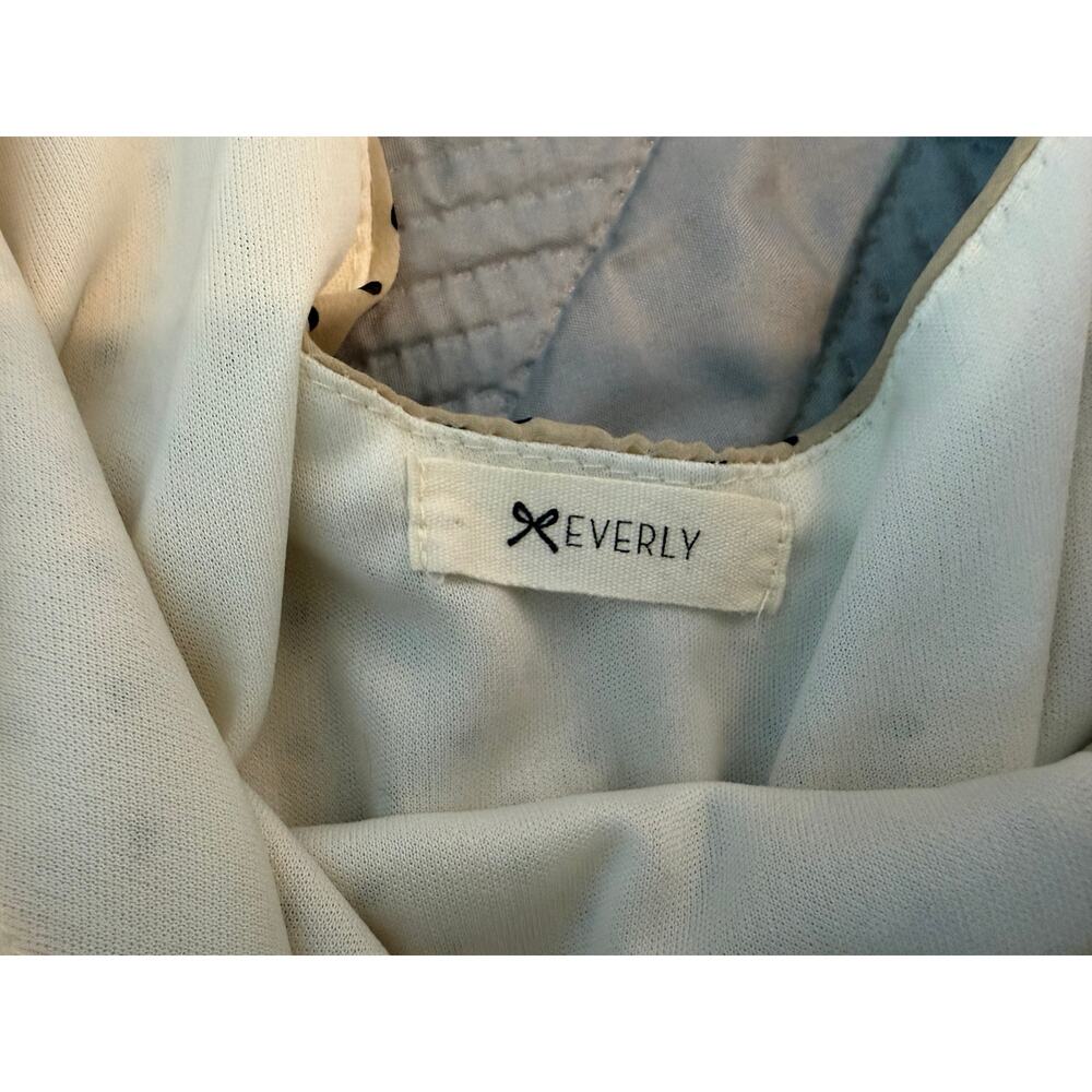 Everly Polka Dot Pleated Dress Beige Black‎ Long Sleeve Open Back Mini Dress - Picture 5 of 5